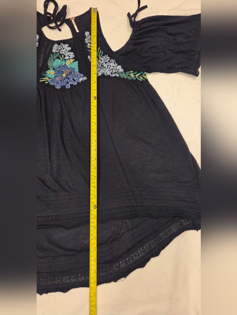 Free People Navy Blue  Cold-Shoulder Embroidered Top, Size S. - Picture 14 of 16